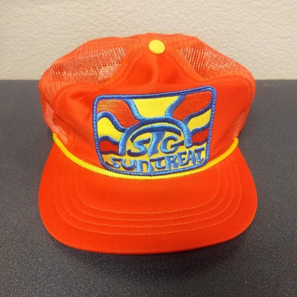 Vintage Made In USA Hat SnapBack Cap Bright Orange - Picture 7 of 8